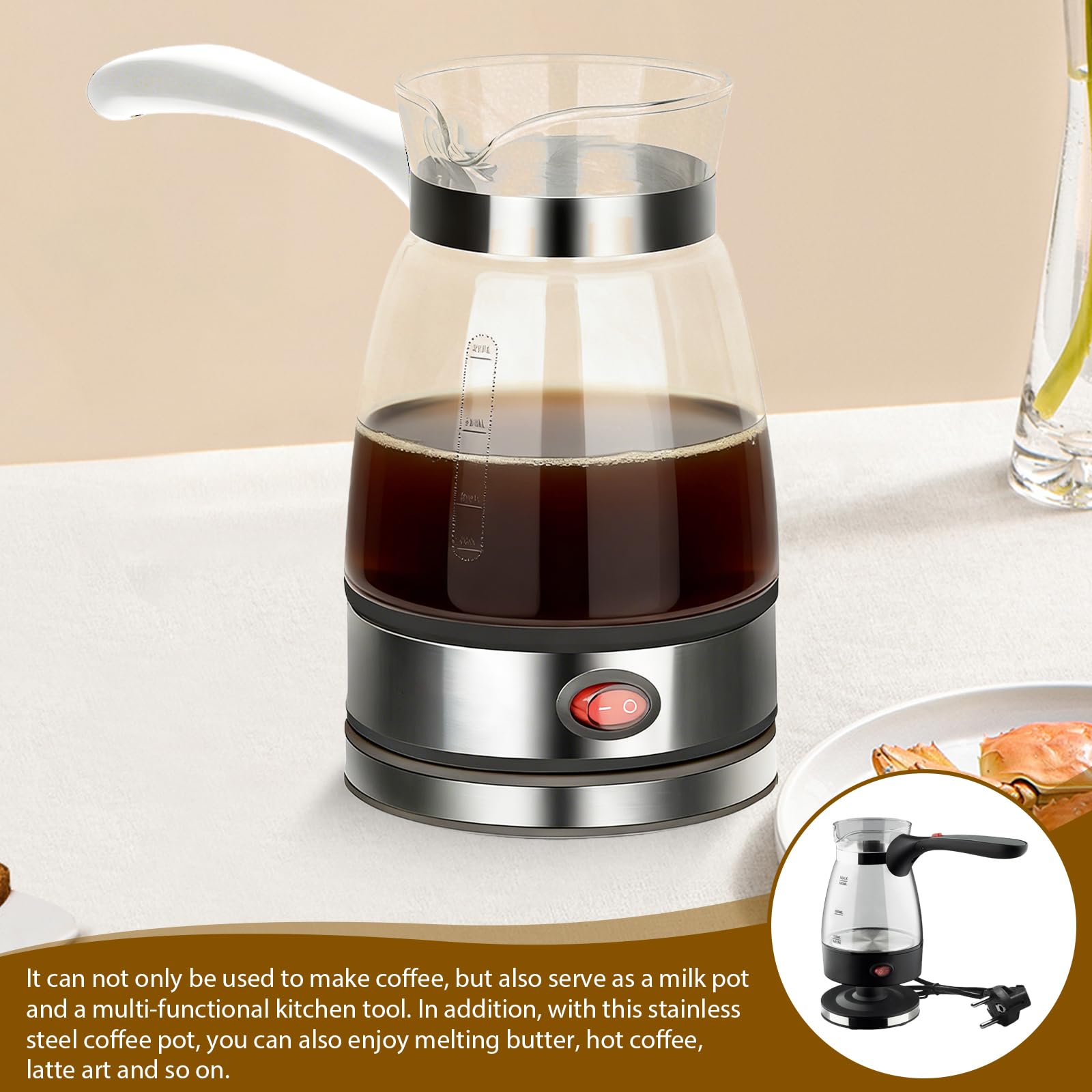 Leikurvo Elektrische Türkische Kaffeemaschine: 500ml Türkischer Kaffeekocher Turkish Coffee Pot Elektrische Kaffeekanne Teekanne Espressokocher Camping Kaffeekocher Mokkakanne Turkish Coffee Maker