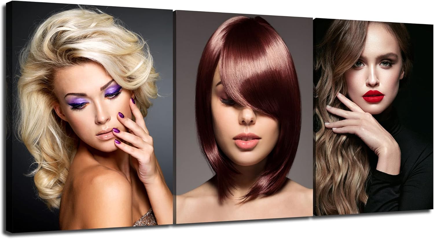 Hair Wall Art Beauty Salon Decor Women's Hairstyle Canvas Prints - Styling Hair Care Picture Modern Style Poster for Barber Shop Salon Decor Painting Framed Ready to Hang (60''Wx28''H)