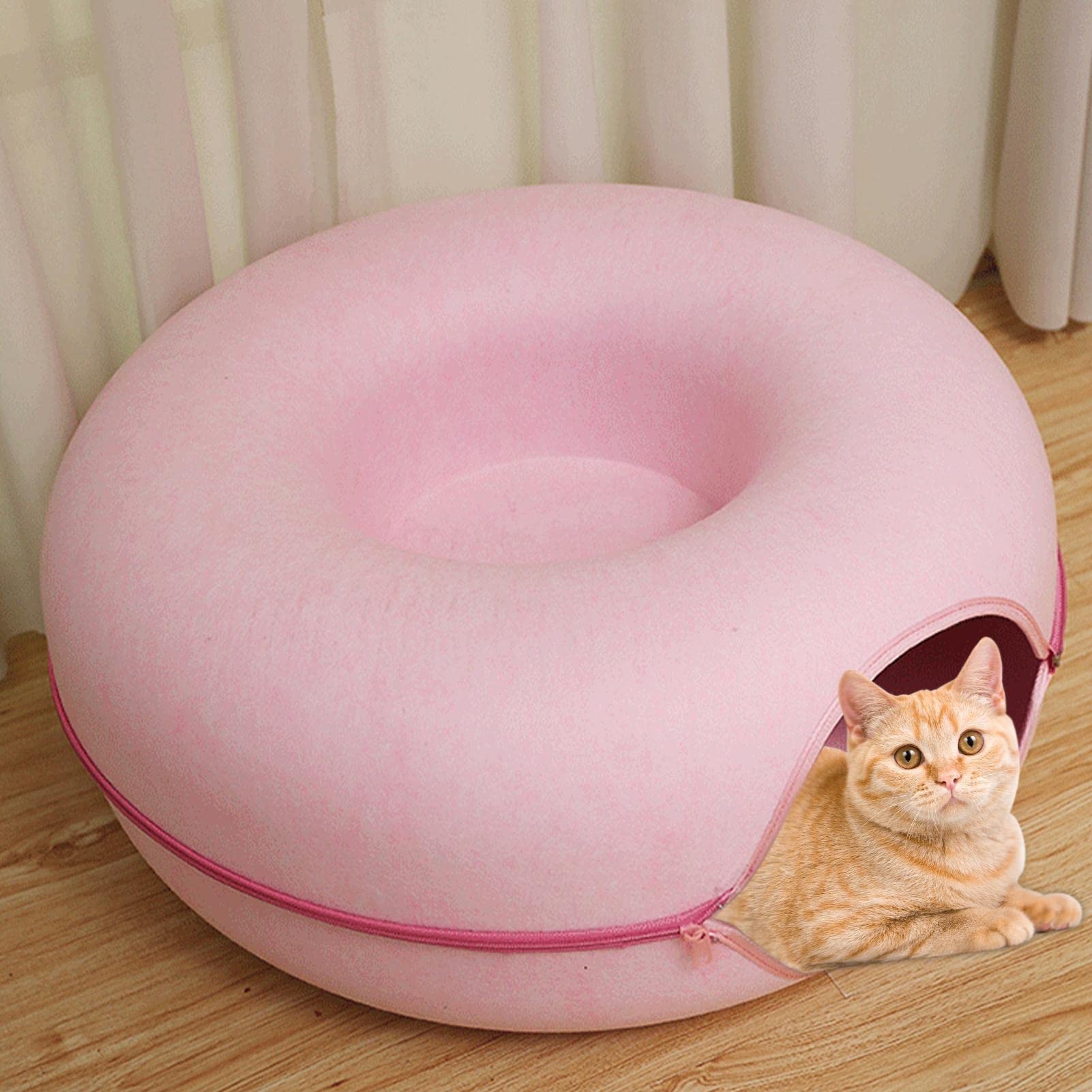 Fly Lit Tunnel pour Chat,Lit Tunnel pour Lapins - Tunnel Rond pour Chat, interactifs pour Chat pour l'ennui, Conception Mignonne Beignet, Puzzle Chat, Fournitures