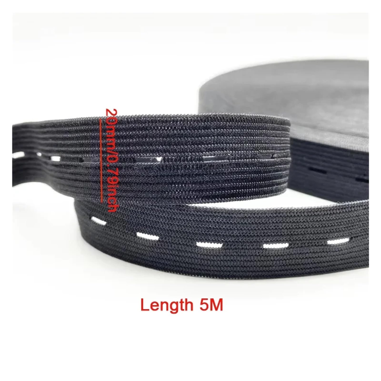 Bande Élastique Boutonnière 20mm x 5M Noir Blanc
