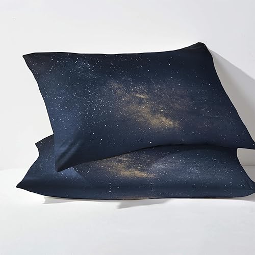 Miniatura 3 de Space Sheets - Juego de sábanas y fundas de almohada, tamaño California King, diseño de cielo de estrellas y galaxias, 4 piezas, sábana bajera
