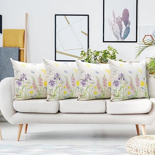 Miniatura 5 de Faylapa Paquete de 2 fundas de almohada de tulipanes de primavera, 18 x 18 pulgadas, fundas de almohada decorativas con tulipanes bordados, fundas