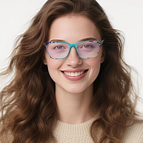 Vista 10 de Henotin Paquete de 4 lentes de lectura para mujer, bloqueo de luz azul, bisagra de resorte, lentes de lectura antifatiga ocular para computadora