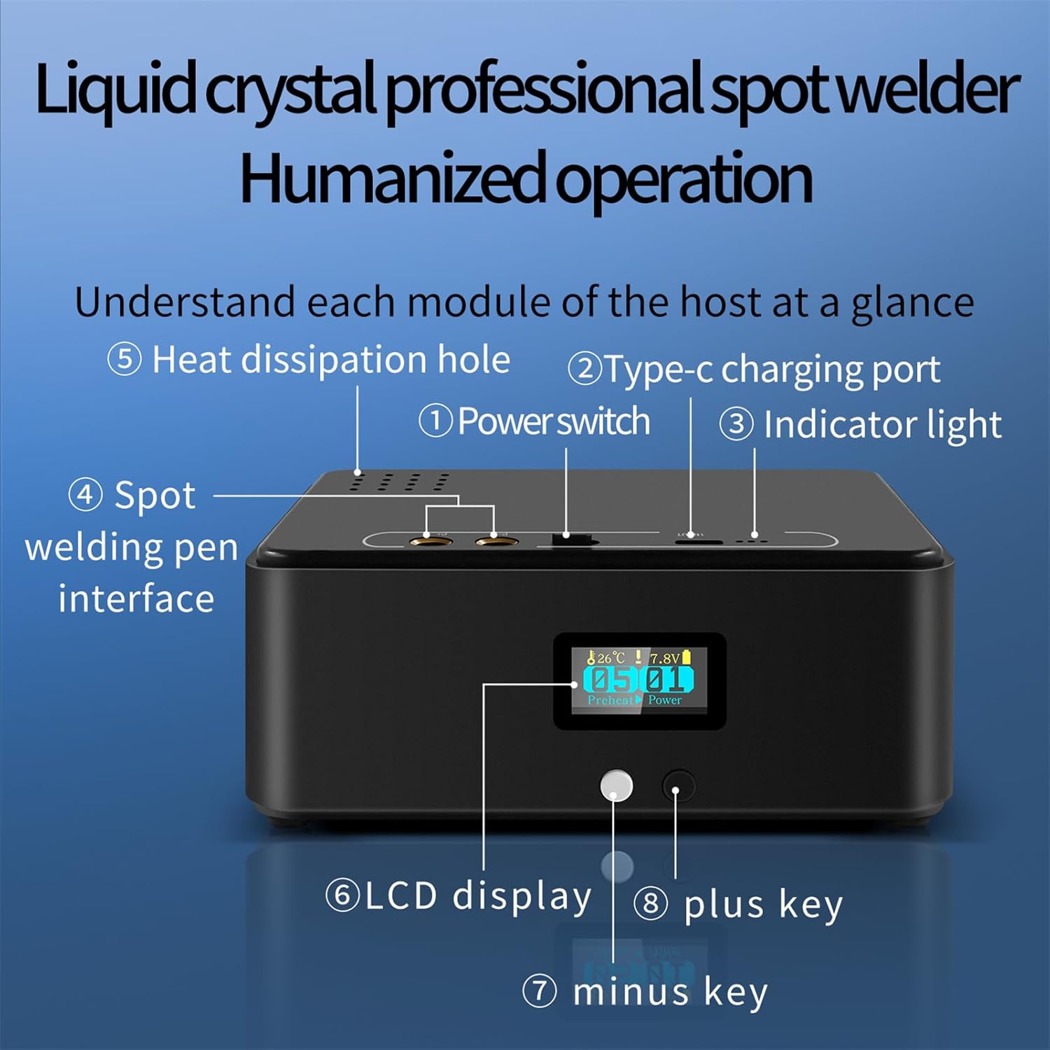 Portable Handheld Spot Welding Machine Spot with Adjustable 30 Gears Spot Type-C-Faster Charging