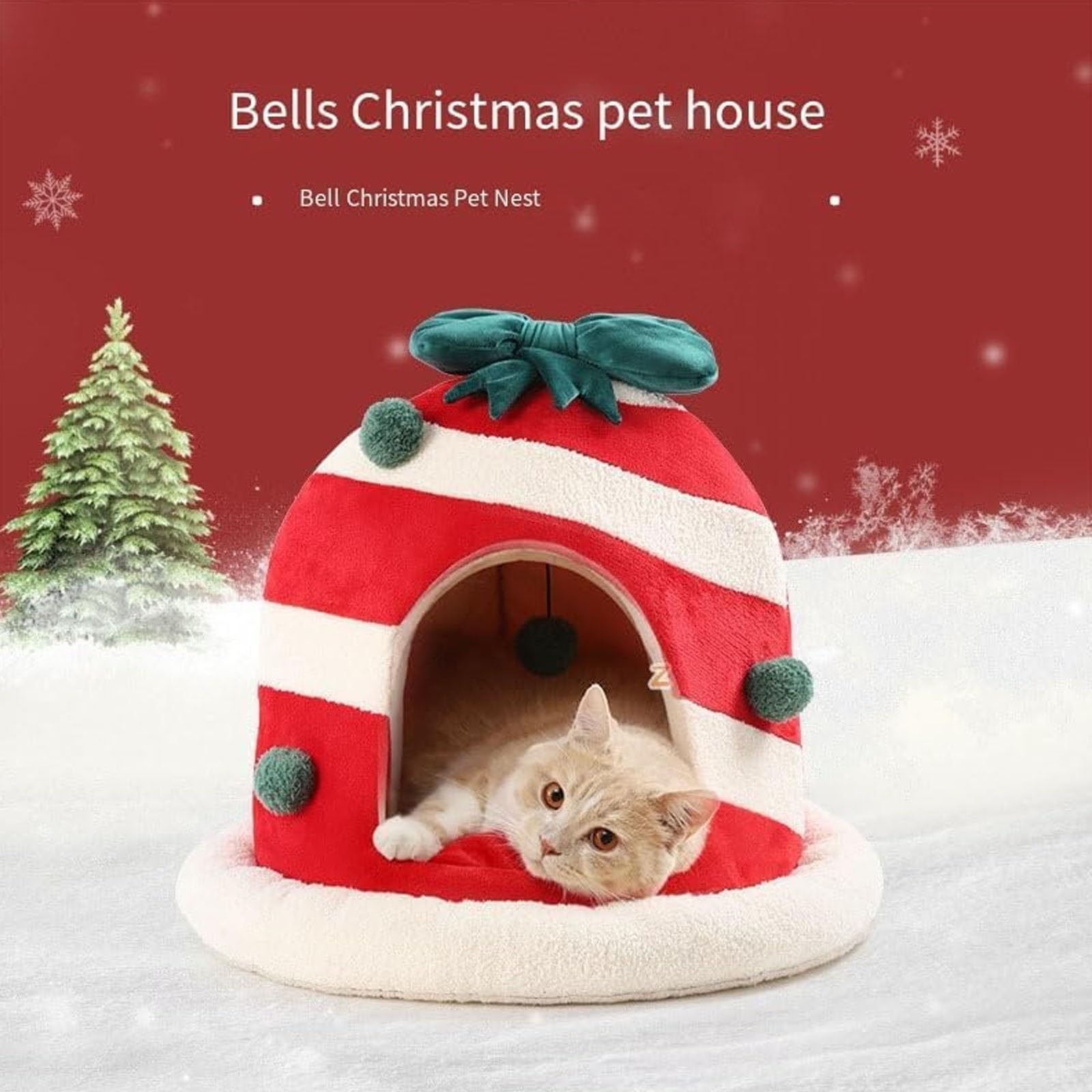 Weihnachtsbaum-Katzenbetten Für Haustiere, Iglu-Betten Für Katzen, Tragbares Höhlenbett Für Haustiere, Winterhaus Für Kleintiere, Warmes Nest Mit Abnehmbarer Unterlage