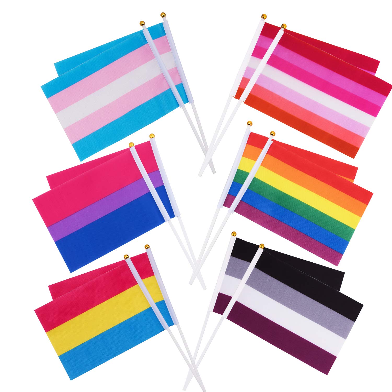 Amazon Com Whaline 60 Pack Gay Pride Stick Flags Rainbow Small Mini Flags Transgender Asexual Bisexual Pansexual Lesbian Flags Lgbt Party Parade Decorations 10 Pieces Each Of 6 Patterns