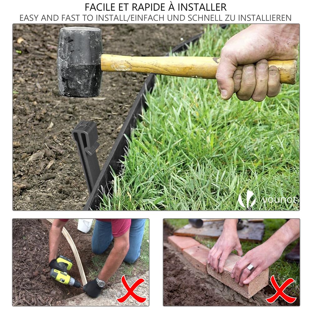 VOUNOT® Bordo Giardino Flessibile, Bordi Aiuole PE Bordura per Prato con Picchetti di Fissaggio, Lunghezza 20m Altezza 8cm Spessore 3mm, Grigio