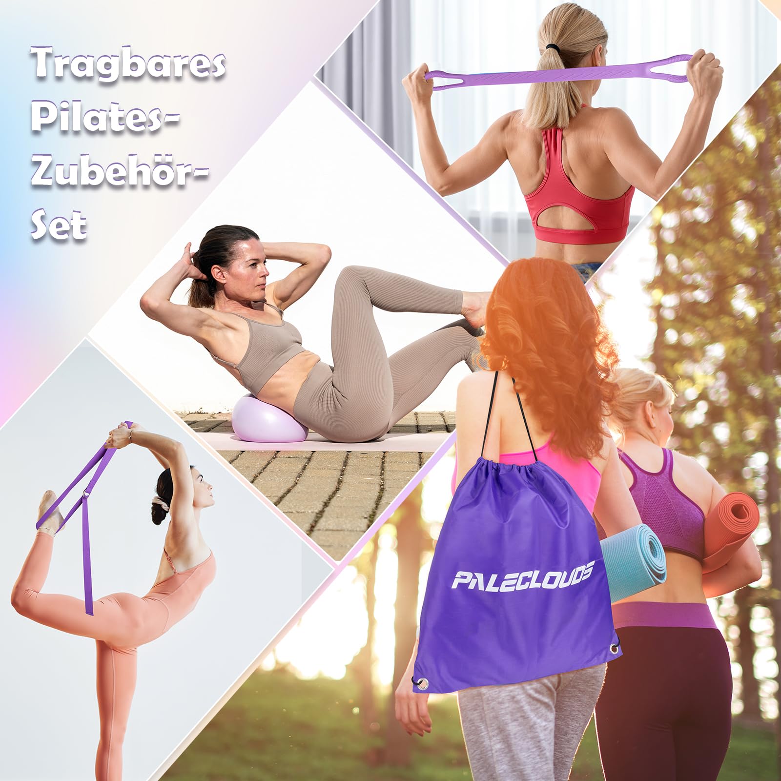 Pilates Set für Zuhause, Pilates Ring und Ball Set mit 12"/30 cm Yoga Circle, Miniball, 3 Fitnessbänders, Trainingsposter & Tragbare Tasche, Pilates Kit für Homeworkout Equipment Frauen, Workout