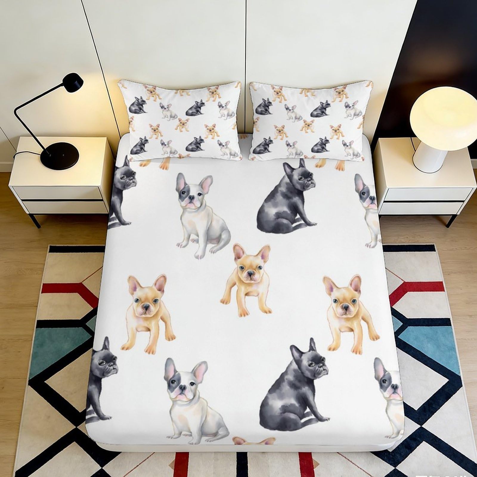 Pnayamiorkfel Style-7 3D Printed French Bulldog Fitted Sheet Microfiber Soft Breathable Dog Pattern Mattress Cover Bedroom Decor 90X200x25cm