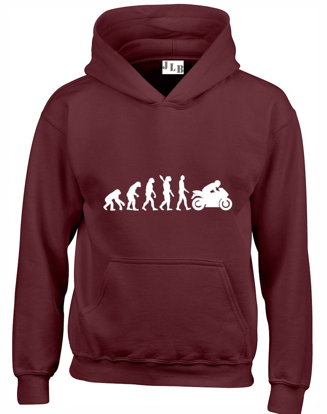 JLB Print Evolution of The Motorbike Funny Cool Premium Quality Unisex Hoodies for Men, Women and Teens Maroon
