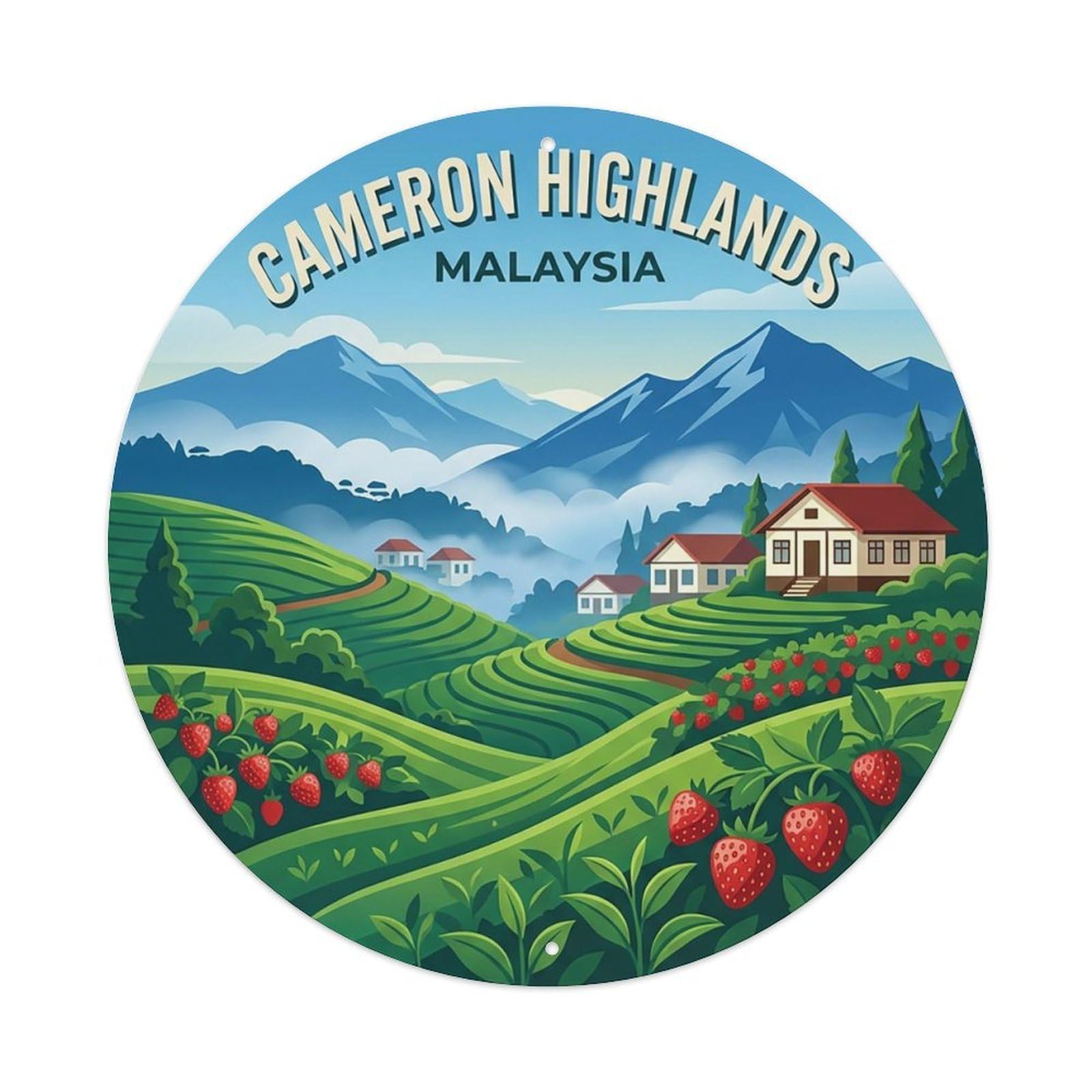 Retro Travel Malaysia Cameron Highlands Vintage Metal Tin Sign Plaque Wall Decor for Cafe, Club Bar, Office, Garden Metal Poster 8x8Inch