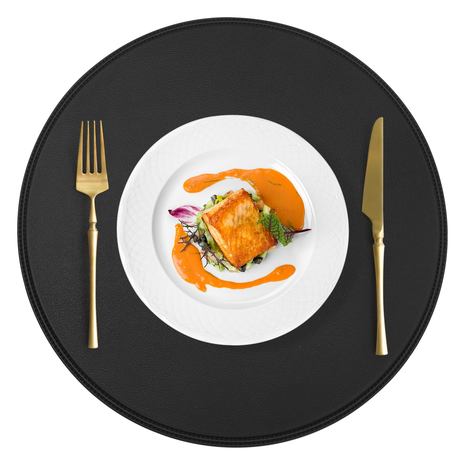 Photo 1 of 15" Faux Leather Round Placemats Set of 4, Vinyl Heat Resistant Place Mats, Waterproof Wipeable Washable Table Mats for Dining Table Kitchen Decor