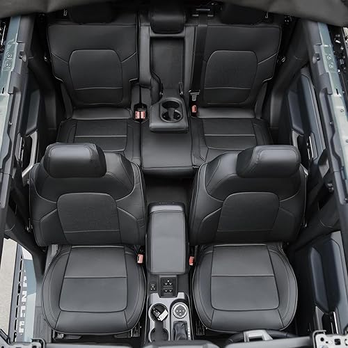 Vista 14 de Mabett Fundas de asiento con respaldo y reposabrazos para accesorios Ford Bronco 2021 2022 2023 2024 4 puertas juego completo de fundas interiores