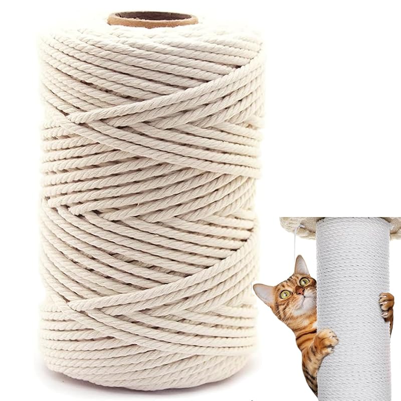 Corda de sisal para arranhador de gatos SONQUEEN, White, 4 mm, 50 m