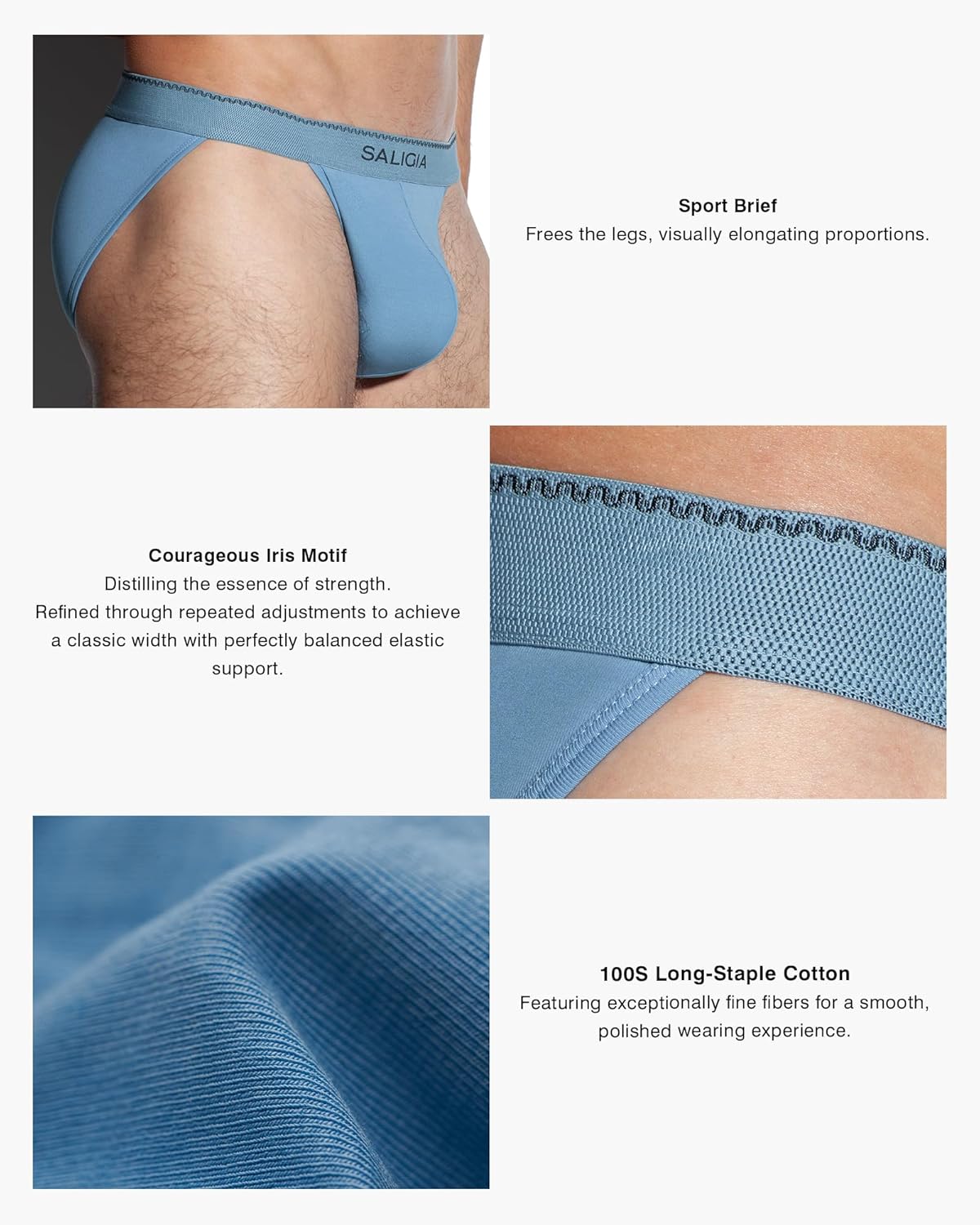 SALIGIA Men’s Bikini Briefs Underwear Sexy, Tag-Free &100s Smooth Long-Staple Cotton High-Cut Brief with No-Fly Pouch 3-Pack - Image 4