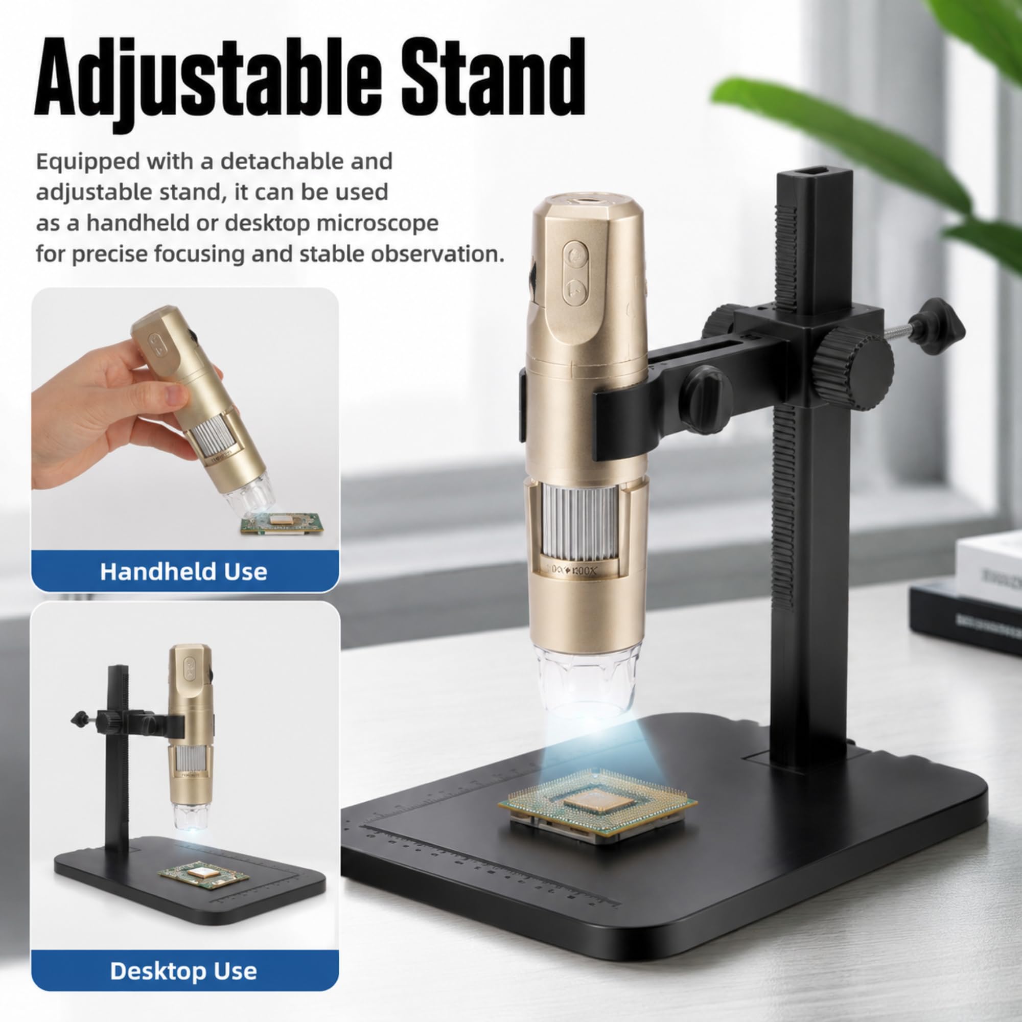 Microscopio Digital USB 1600X WiFi Microscopio de Aprendizaje Inalámbrico Fotografía y Grabación 1080P, con 8 LED y Soporte Ajustable para Profesores, Estudiantes, Colecci