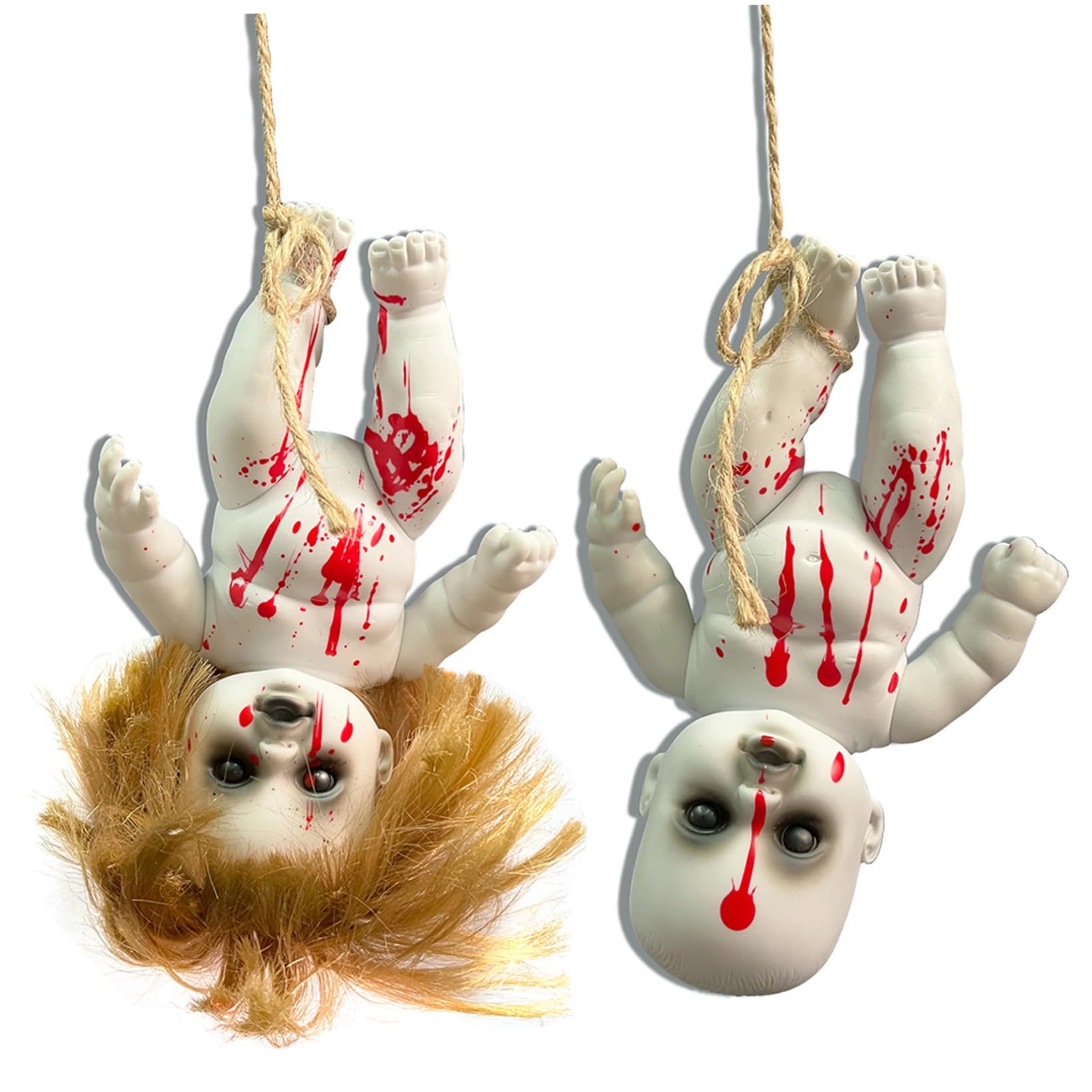 Xjklbyq Boys Style 2 Halloween Creepy Doll, 2Pcs Scary Bloody Haunted Doll, Hanging Zombies Dolls With Rope For Halloween Party Haunted House Props