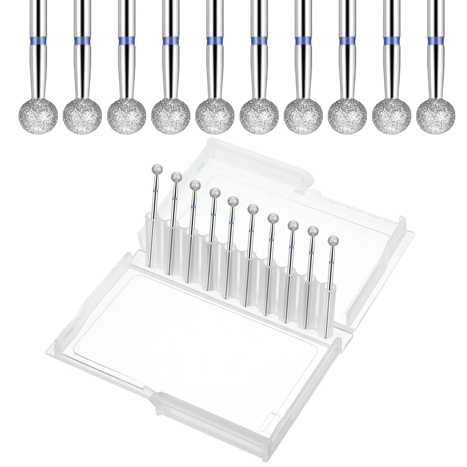 Photo 1 of 10 Pcs Safety Ball Cuticle Drill Bits, 5 mm Ball Bit Carbide Diamond Nail Bits 3/32" Two Way Rotate Professional Nail File Gel Polishing Head for Dead Skin Removal & Nails Shaping