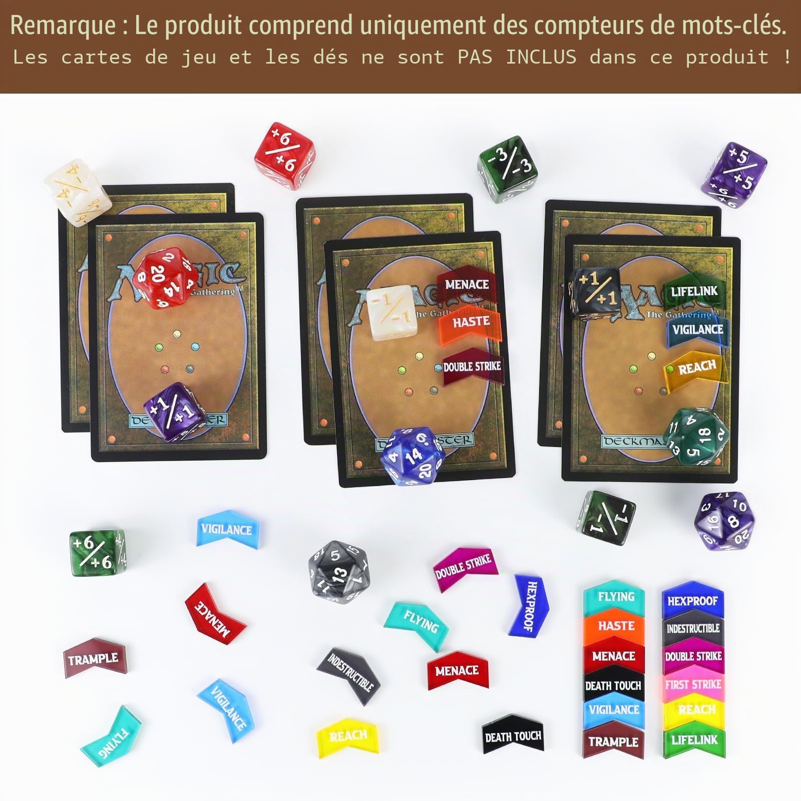 60 jetons mots-clés MTG Abilities avec boîte, jetons MTG avec code couleur pour Magic The Gatering, compatibles avec TCG, accessoires de jeux de cartes magiques CCG