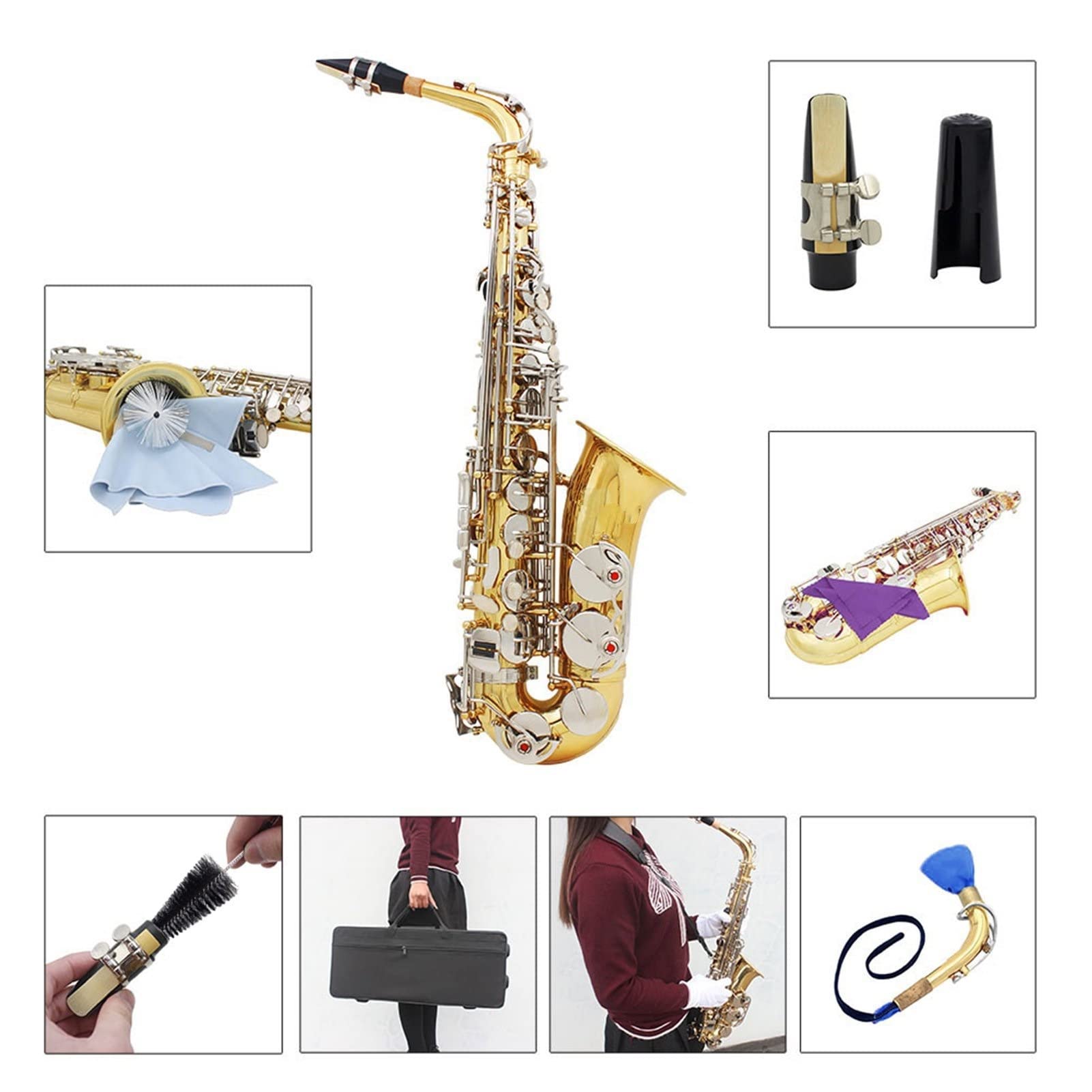 Sassofoni Sassofono Contralto Sax Ottone Lucido inciso Mi bemolle Mi bemolle Guscio Bianco Naturale Bottone Strumento a fiato