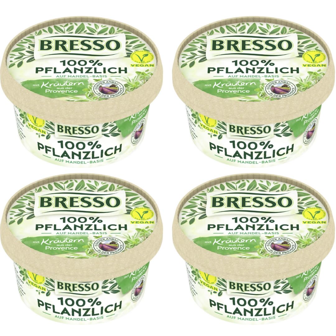 Bresso 100% pflanzlich mit Kräutern aus der Provence Käse Kräuterkäse Köstlicher Frischkäse 150 gramm x 4 STÜCK [Frischegarantie]