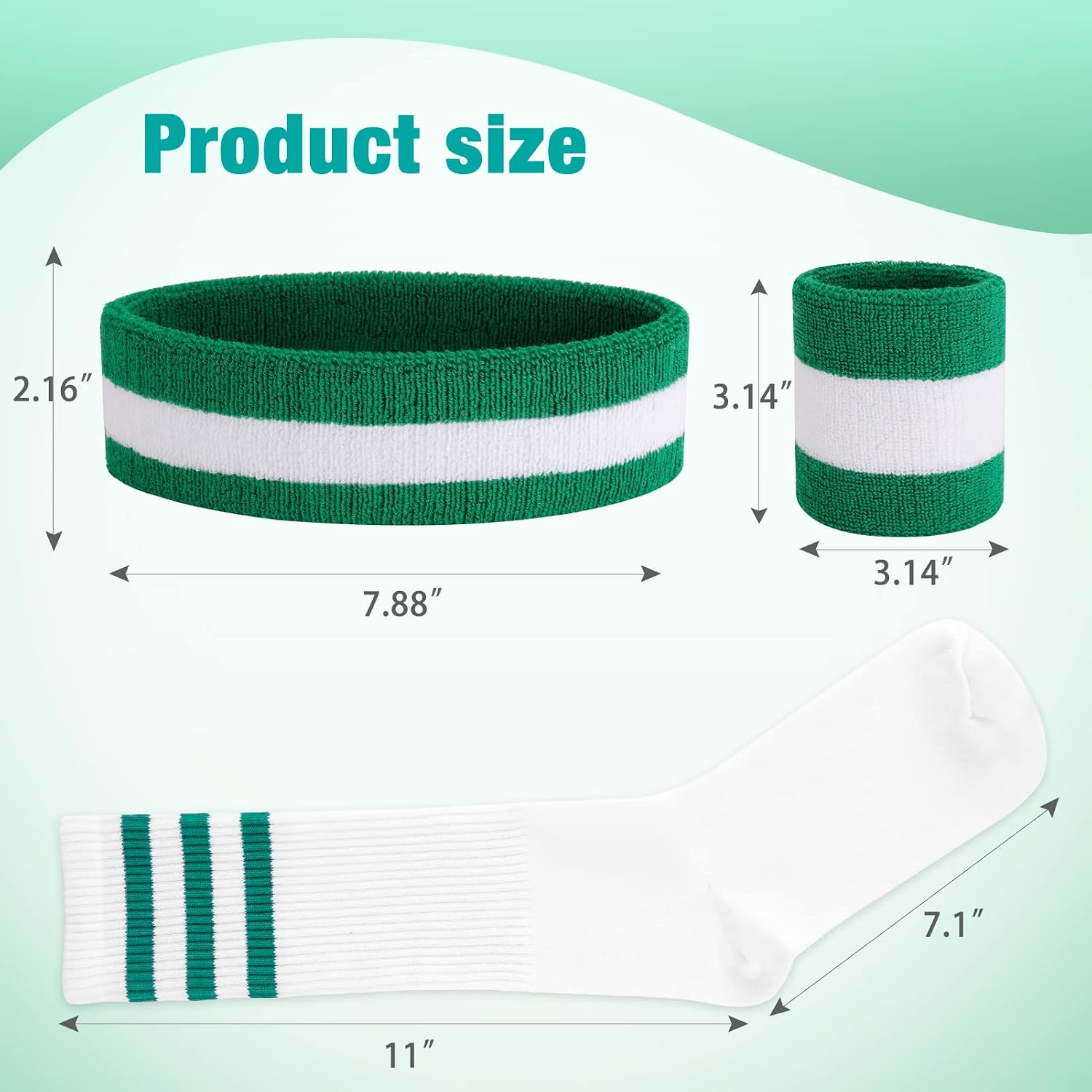 ONUPGO 5 Pieces Sweatbands Striped Socks Set Sports Headband Wristbands High Tube Socks 80s Accessories Costumes
