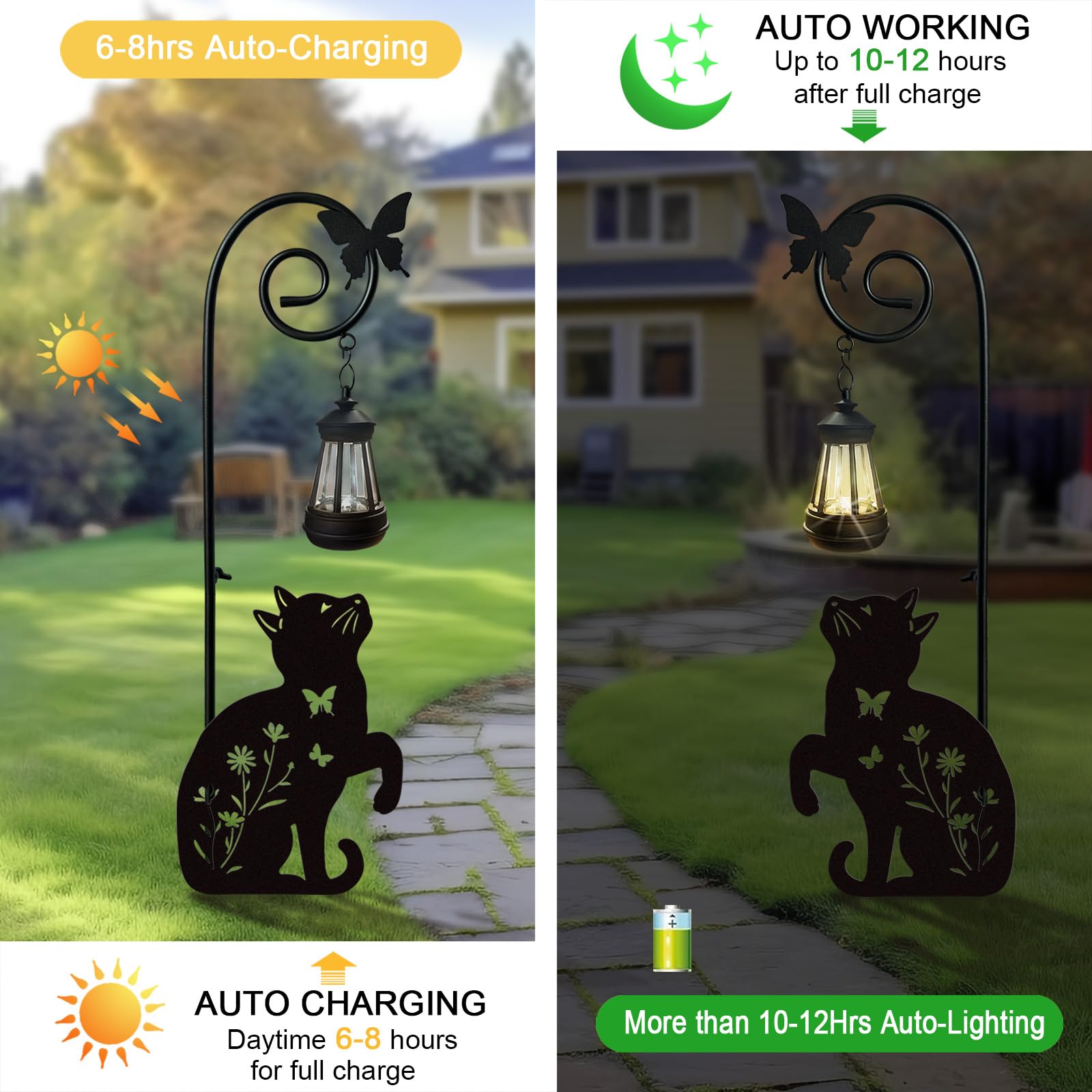 Piquet de chat en métal avec lampes solaires décoratives pour l'extérieur, décoration de pelouse de chat noir, cadeaux uniques pour femmes, décoration de jardin en forme d'animal