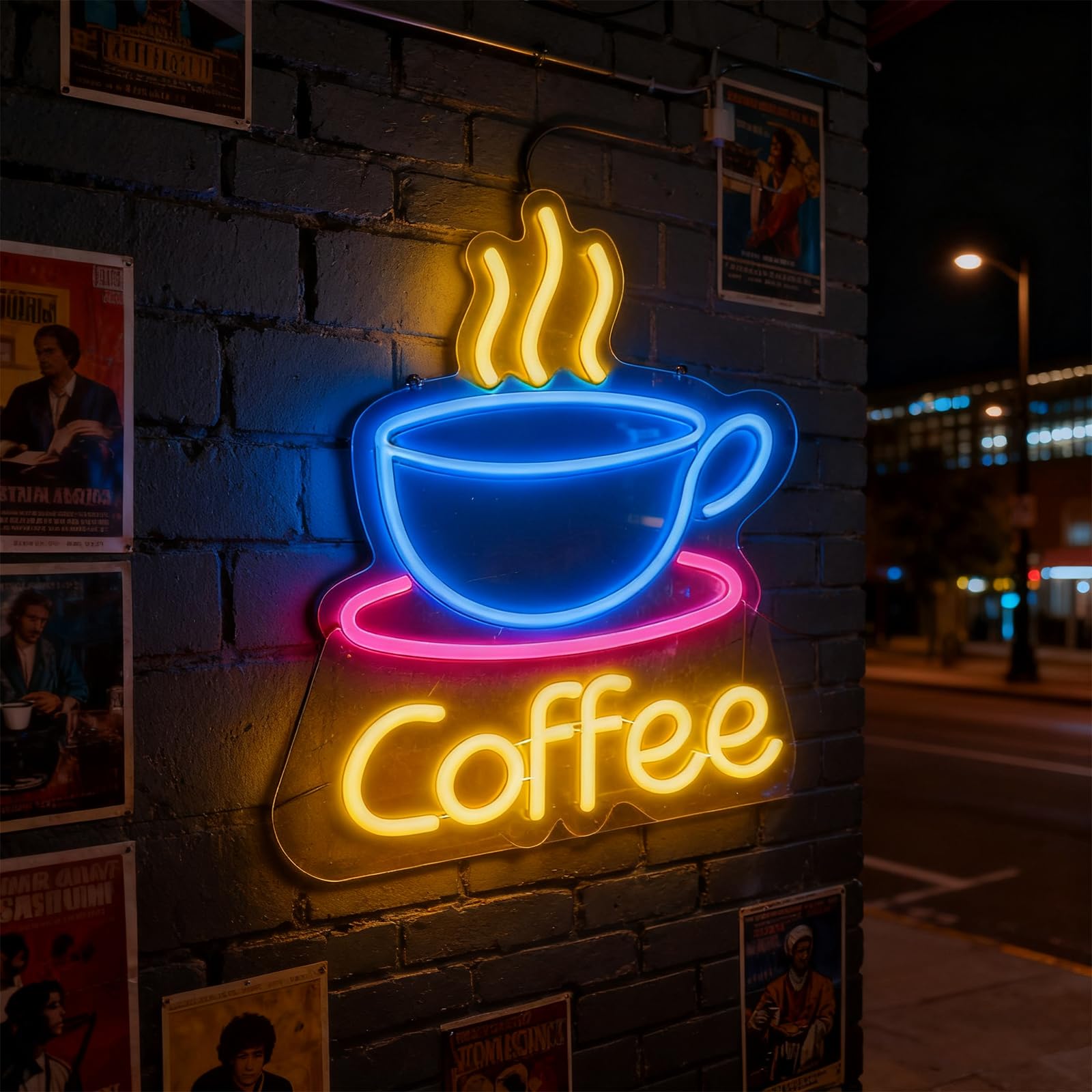 Coffee Neon Sign, reklama reklamowa LED, do kawy, neonowy szyld z przyciemnianym włącznikiem i łańcuchem wiszącym, zasilanie USB, do kawiarni, baru, salonu, dekoracja