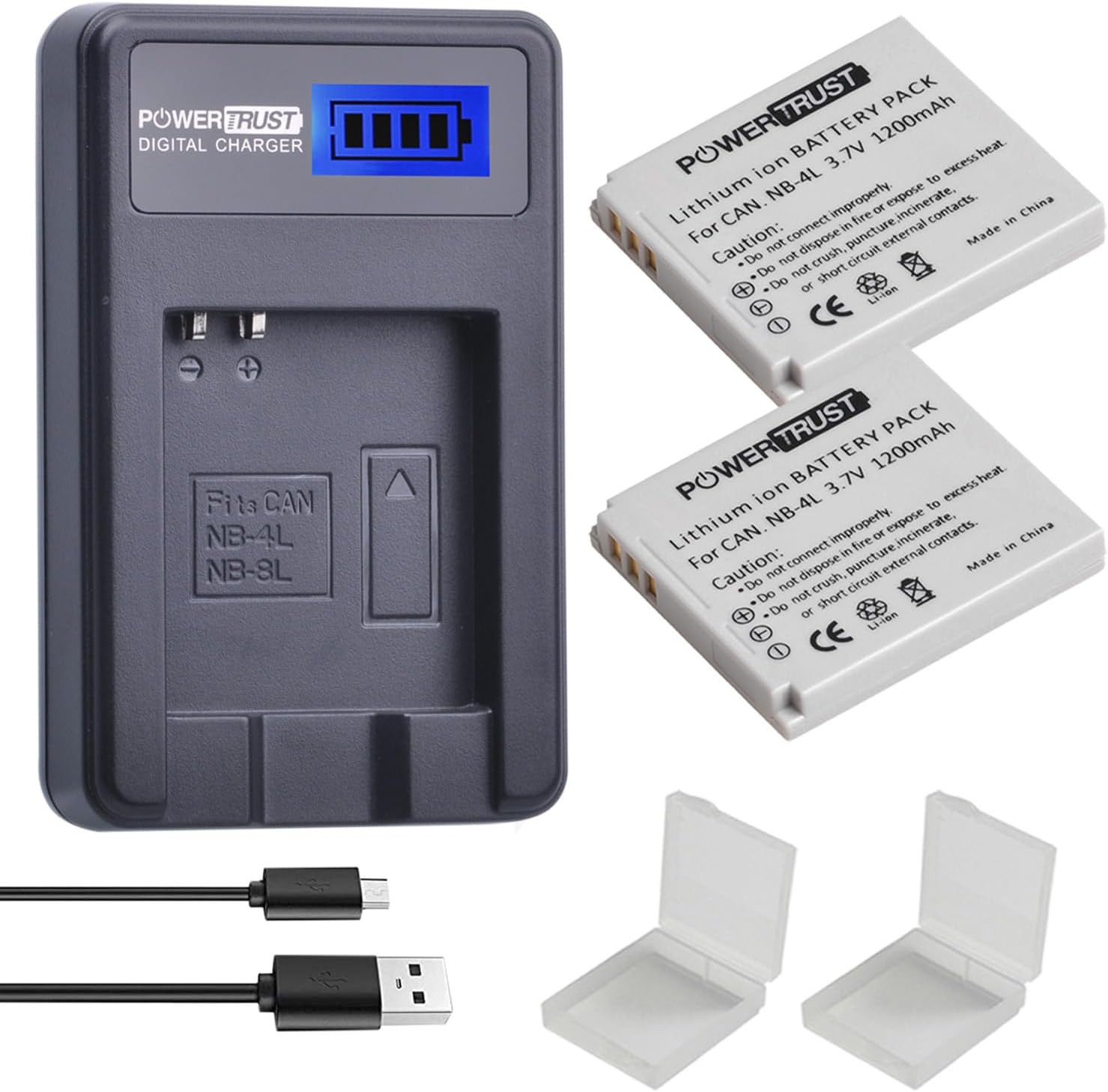 2-Pack 1200mAh 3.7V NB-4L Battery & LCD USB Charger for Canon IXUS & PowerShot Models