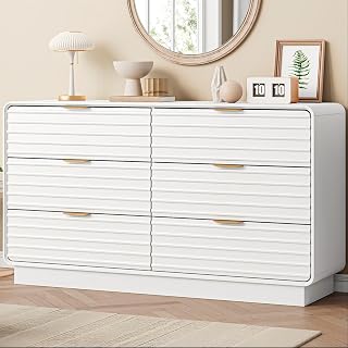 IRONCK Fluted 6 Drawer Dresser for Bedroom,54" Wide Modern Dresser Drawers with Storage, Wooden White Dressers with Metal Handle for Bedroom, Hallway - Amazon product rated Grade A