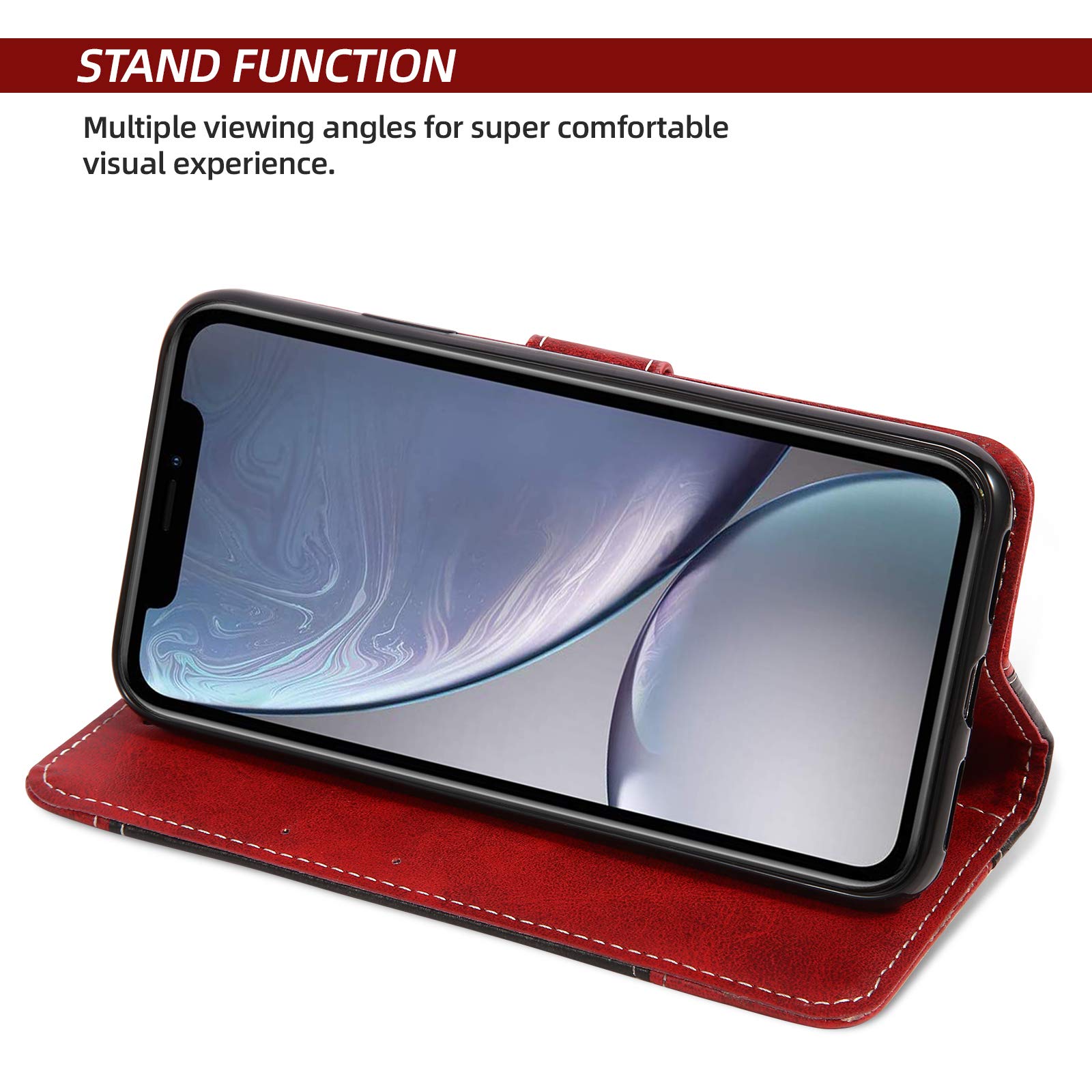 iPhone XR Case - Wallet Phone Case - Custodia per portafoglio ad anello con rotazione a 360°, con scomparti per carte e cinturino da polso - BETHANIA