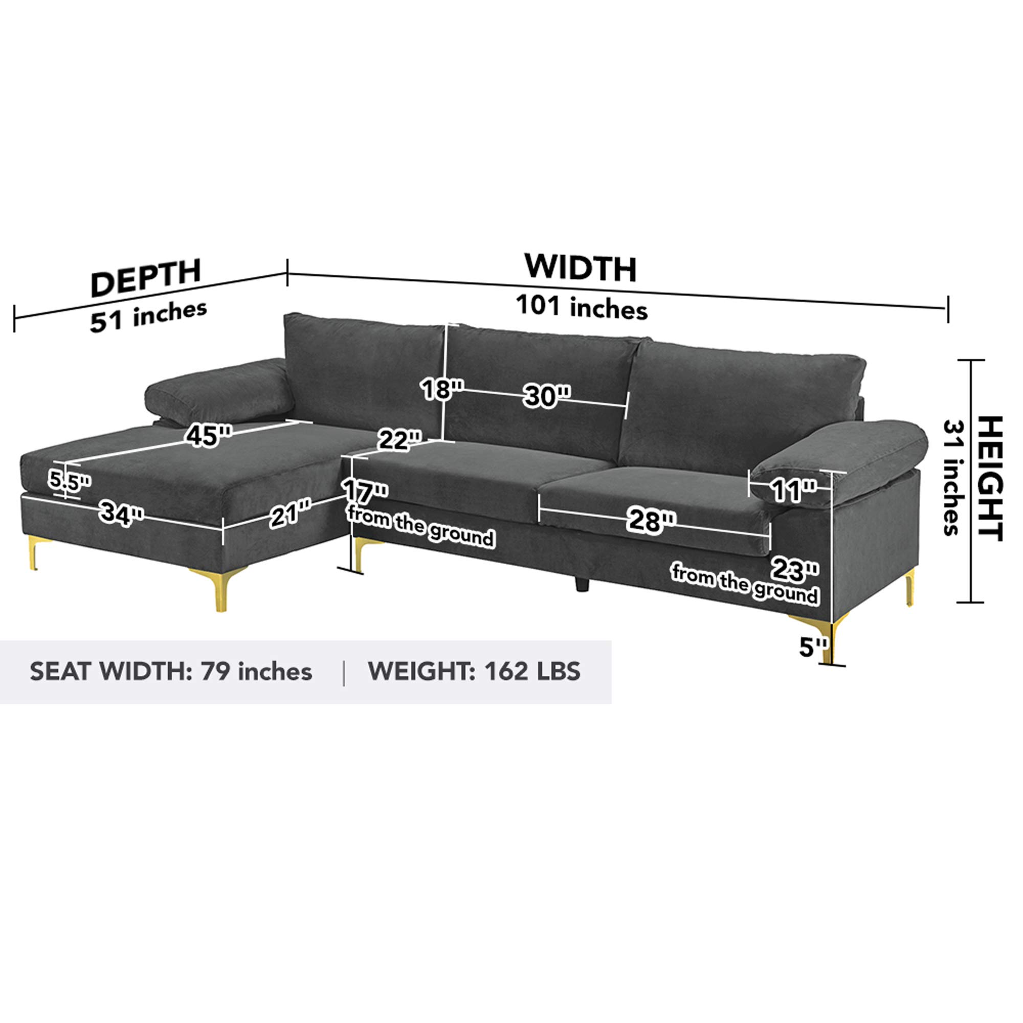 Casa Andrea Milano Modern Large Velvet Fabric Sectional Sofa Couch with