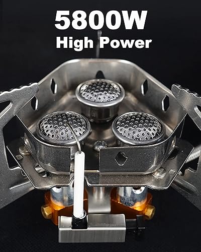 Miniatura 6 de DZRZVD Quemador de estufa portátil resistente al viento, encendido piezoeléctrico, adaptador de estufa, tubería segura, de alta potencia, ligero,