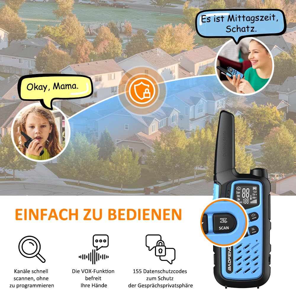 T25 PMR446 Funkgeräte 2er Set, Lizenzfreie Walkie Talkies mit USB-C