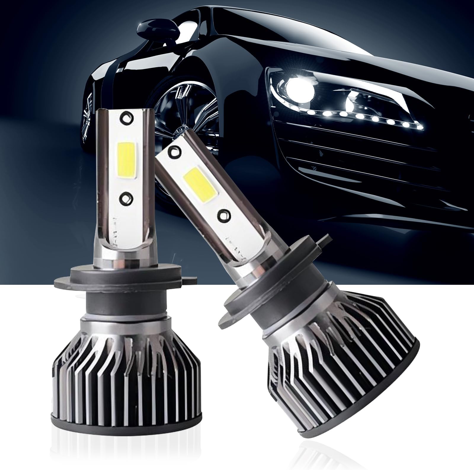 2 PCS H7 Car LED Fog Light, 38 W 6000 K 6000 LM IP68 Waterproof High-brightness COB Wafer Bulb, Auto Auxiliary Lighting Accessories, Compatible with Most Car Models (White)