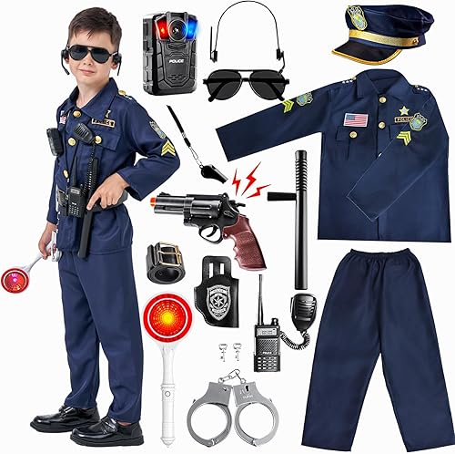 MGparty Police Officer Costume for Kids Halloween Police Cosplay Accessories for Boys Halloween Dress Up Party