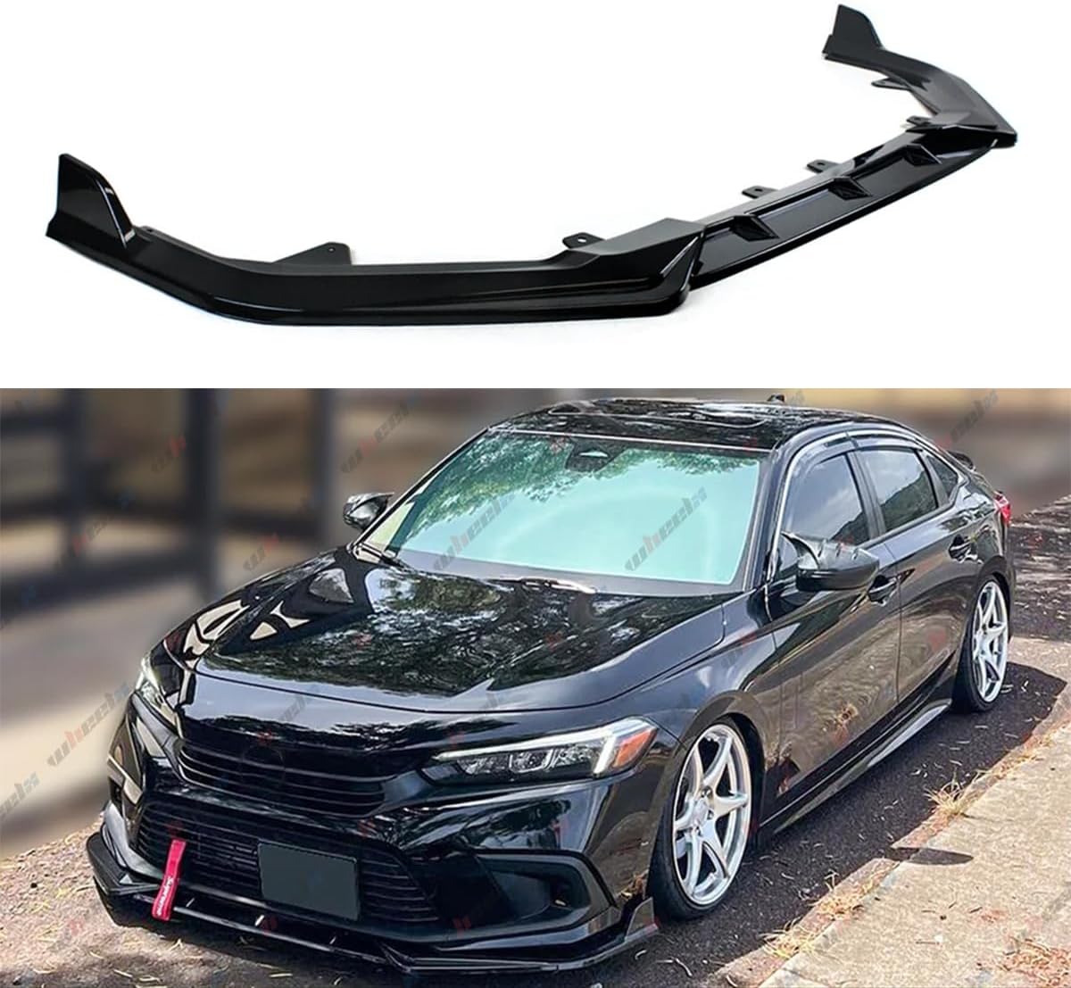3Pcs Front Bumper Lip Compatible with 2022-2024 Honda Civic, JDM Air Dam Lower Chin Splitter Fits for EX EX-L LX Si Sport Touring Hatchback Sedan Protection Body Kit (Glossy Black)