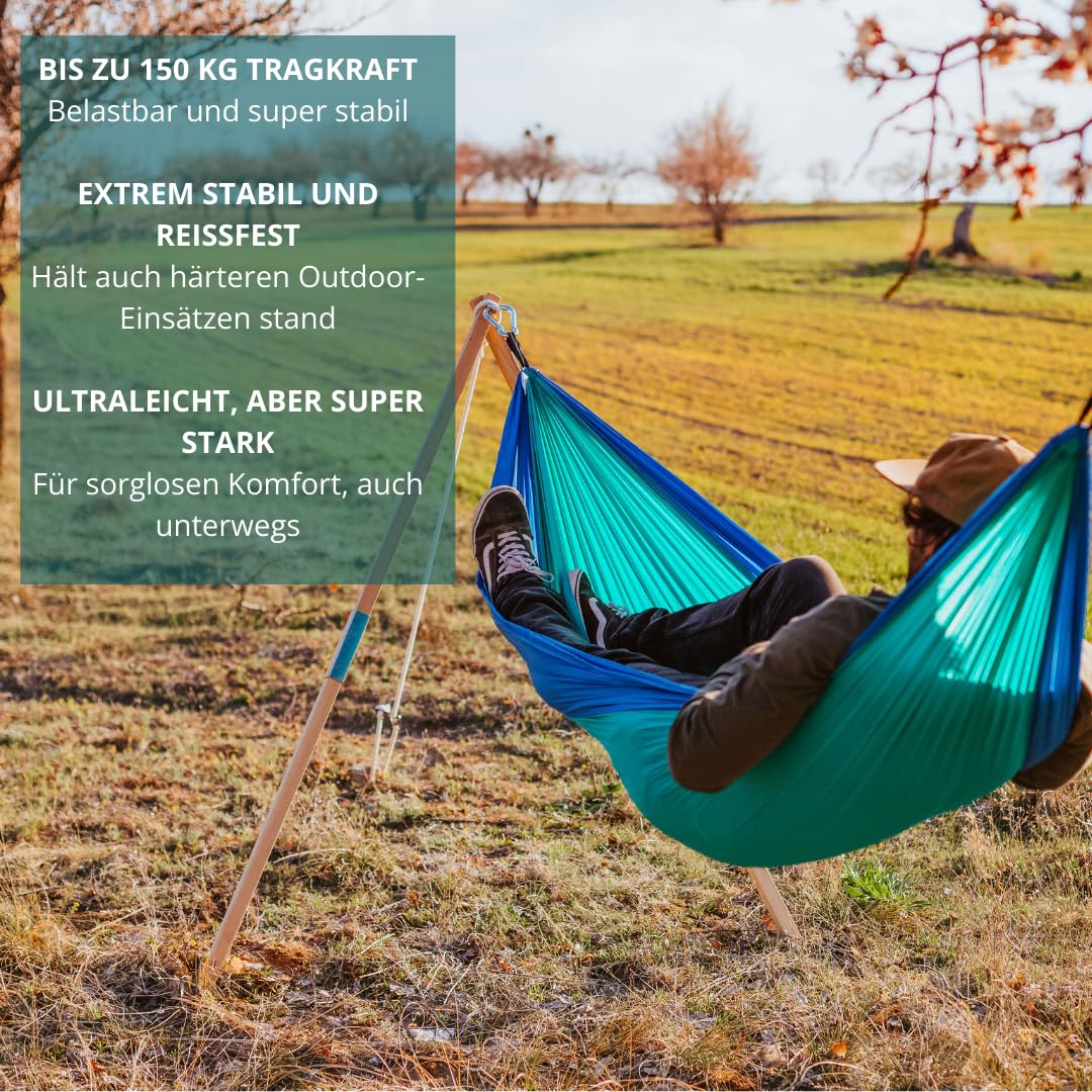 AMAZONAS Hammock Hammock Hammak Ultra Light Ice Blue Hamac King Size Le Plus léger au Monde 180 g 275 x 140 cm Dimensions plié 18 x 6 cm jusqu'à 150 kg