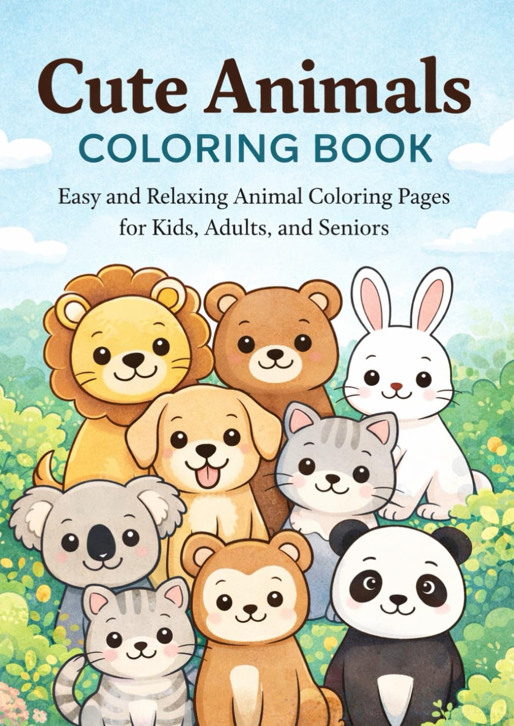 Cute Animals Coloring Book: Easy and Relaxing Animal Coloring Pages for Kids, Adults, and Seniors