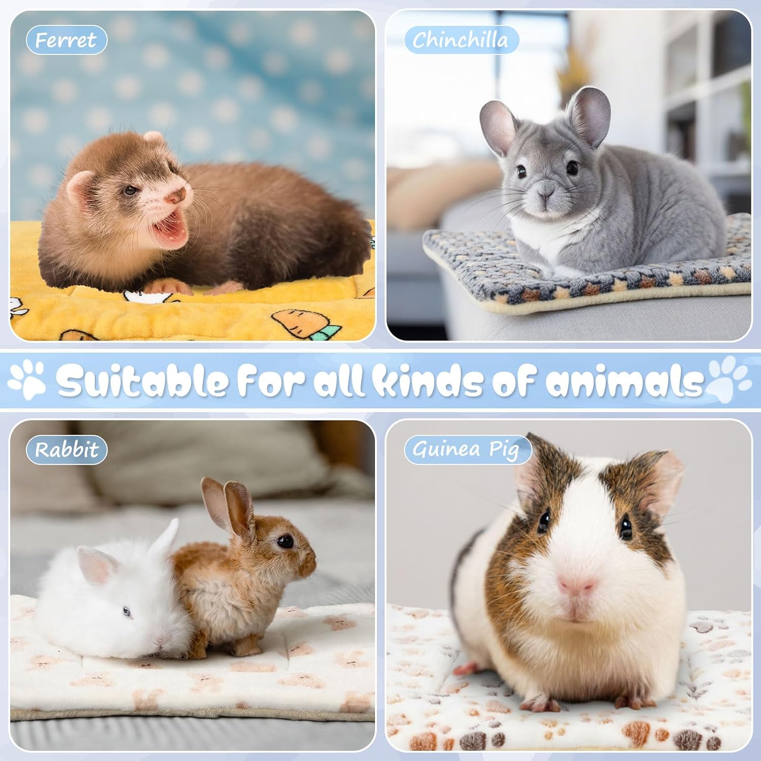Duraaamo 4 Pcs Soft Dog Cat Bed Mat with Cute Prints Reversible Dog Crate Kennel Pad Cozy Washable Thickened Hamster Guinea Pig Pet Bed Mat for Small Dogs and Indoor Cats (22.83 x 15.35 Inch)