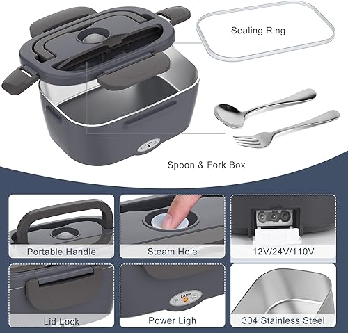 Miniatura 4 de Fiambrera eléctrica, calentador de alimentos 3 en 1, calentador portátil a prueba de fugas para adultos, microondas de calefacción para cochehogar
