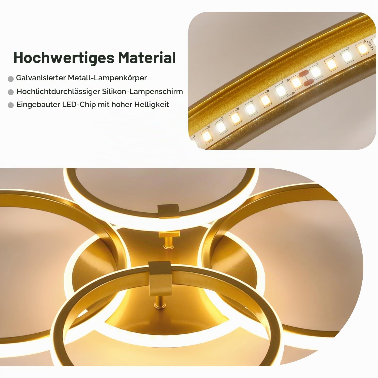 Comely LED Deckenleuchte Dimmbar 39W Deckenlampe Schlafzimmer Gold 69CM