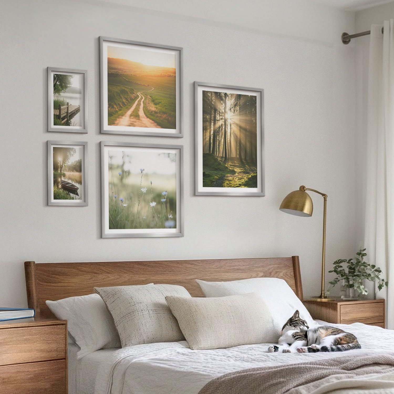 Wallfluent Bilder-Set 5 set 50x50 + 20x30 + 40x60 cm Silberner Rahmen