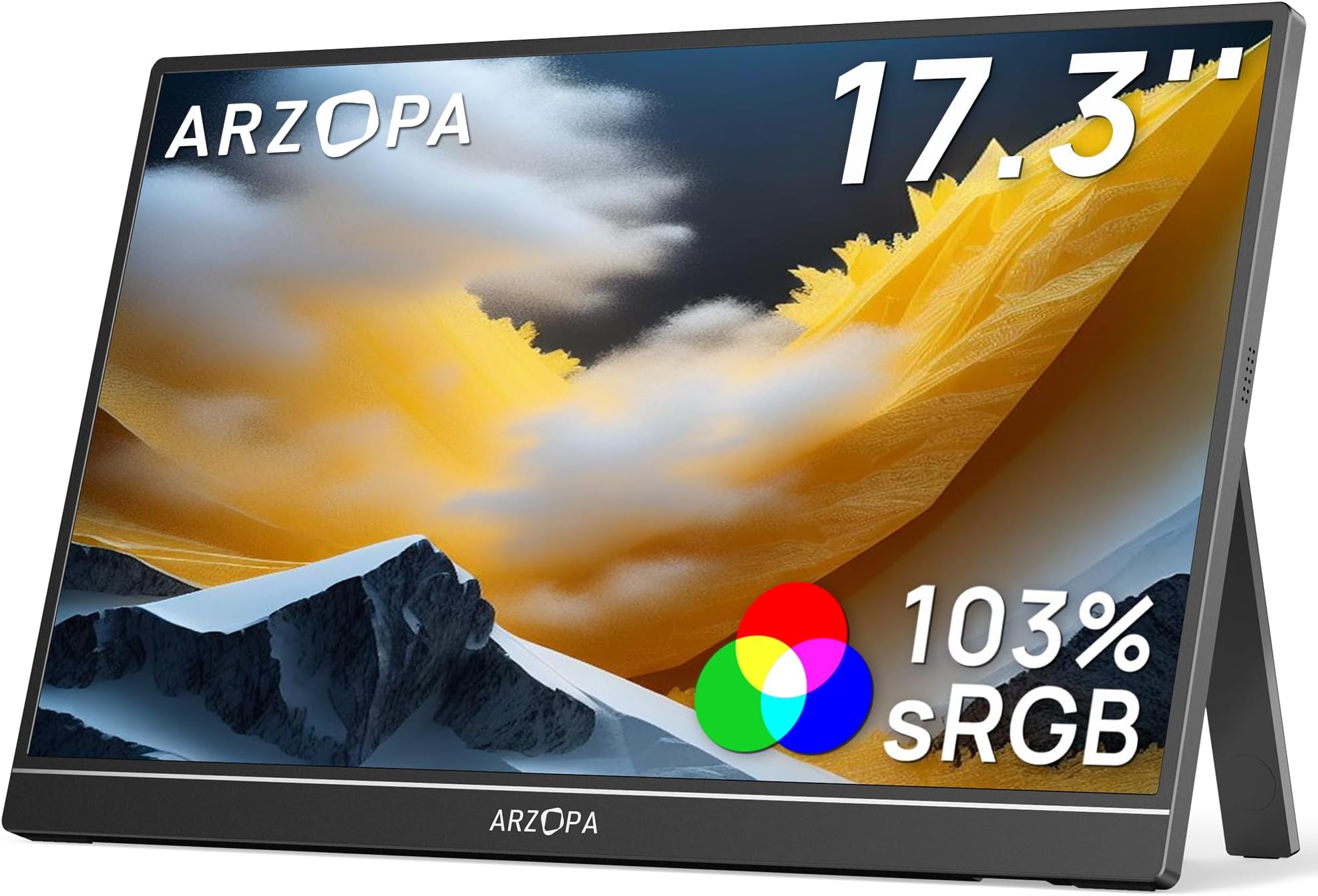 ARZOPA 17.3 Inch Big Portable Monitor, 1920×1080 FHD HDR IPS Kickstand Monitor for Laptop, HDMI USB C External Second Screen for PC/Mac/PS3/4/5/Xbox (A1M
