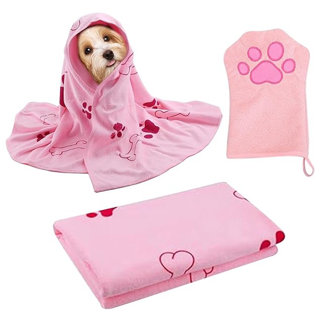1 Toalla De Baño Con Estampado De Pata De Perro Y 1 Toalla De Guante, De 60X100 Cm De Tamaño