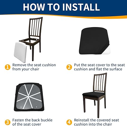 Miniatura 5 de Juego de 6 fundas de asiento impermeables para sillas de comedor, extraíbles y lavables, fundas de asiento para sillas de comedor para el hogar,