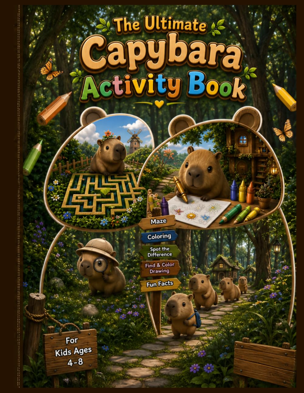 The Ultimate Capybara Activity Book: 80 Pages of Mazes, Coloring, Spot the Difference, Find & Color, Fun Facts, Drawing Activities, and Interactive Missions