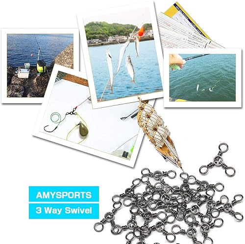 Miniatura 6 de AMYSPORTS Conector de pesca Pescado Giratorios de 3 vías de pesca Giratorio de agua salada Accesorios de aparejos de pesca Crossline Trolling Line