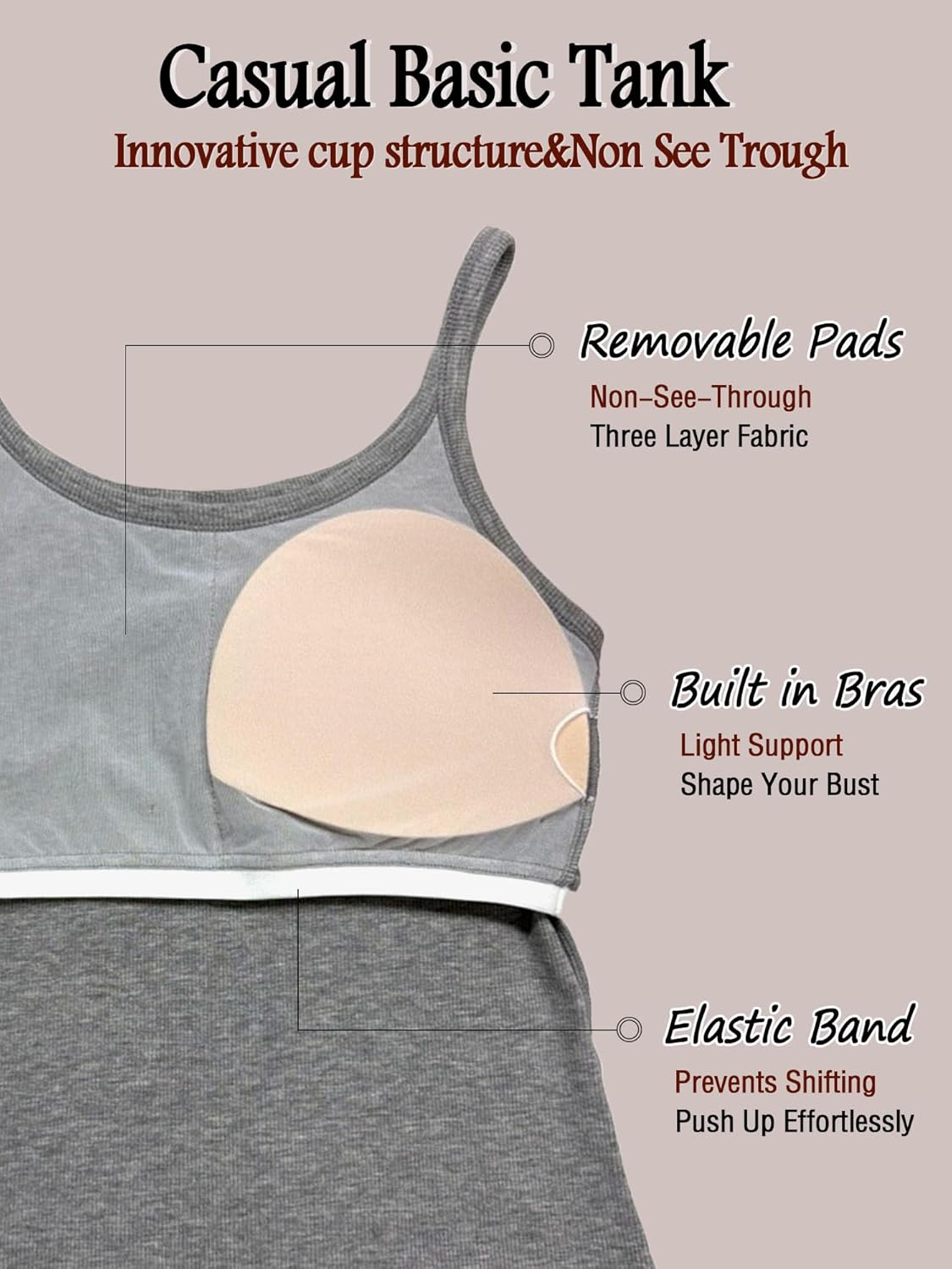 Danysu Women's Tank Tops with Bulit in Bras Scoop Neck Ribbed Fitted Knit Crop Halter Tops Spaghetti Strap Camisole - Image 4