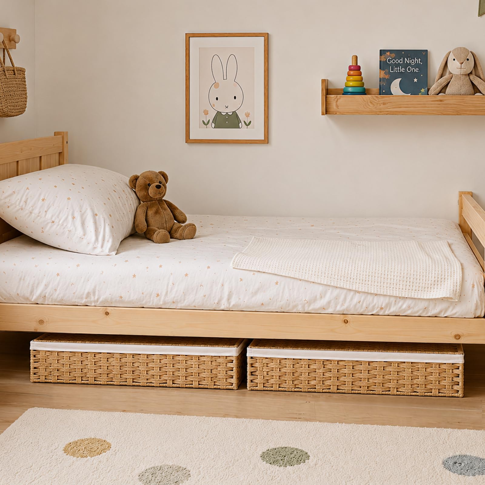 Contenitore sotto il letto con coperchio, contenitore sottoletto intrecciato a mano, per camera da letto, grande cesto portaoggetti da mettere sotto il letto, cestino portaoggetti in vimini